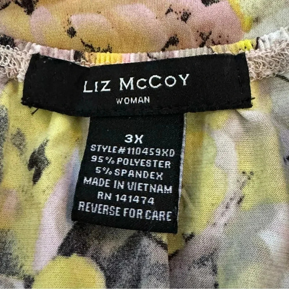 Liz McCoy 3X Shirt Top Brown Floral Short Sleeve Round Neck Stretch Casual - Picture 5 of 6